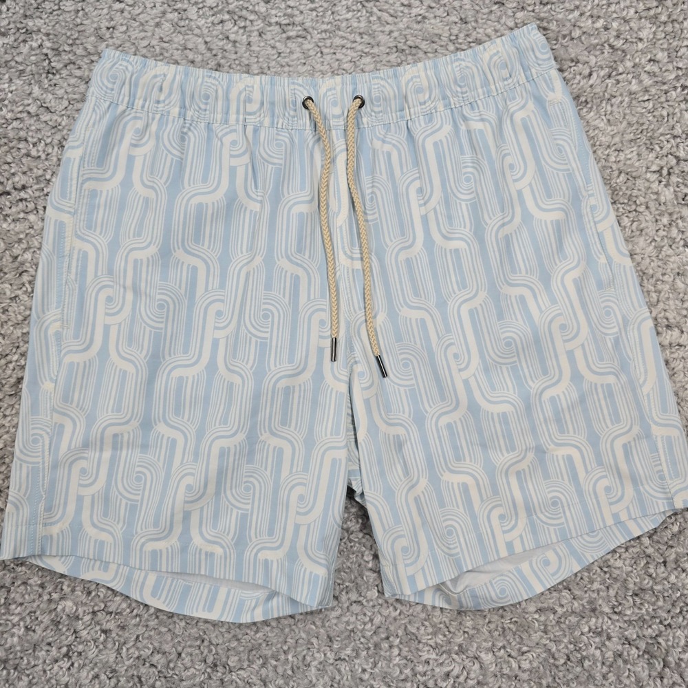 Fair Harbor Mens Geometric Swim Trunks Size Large Blue Resort Beach Coastal